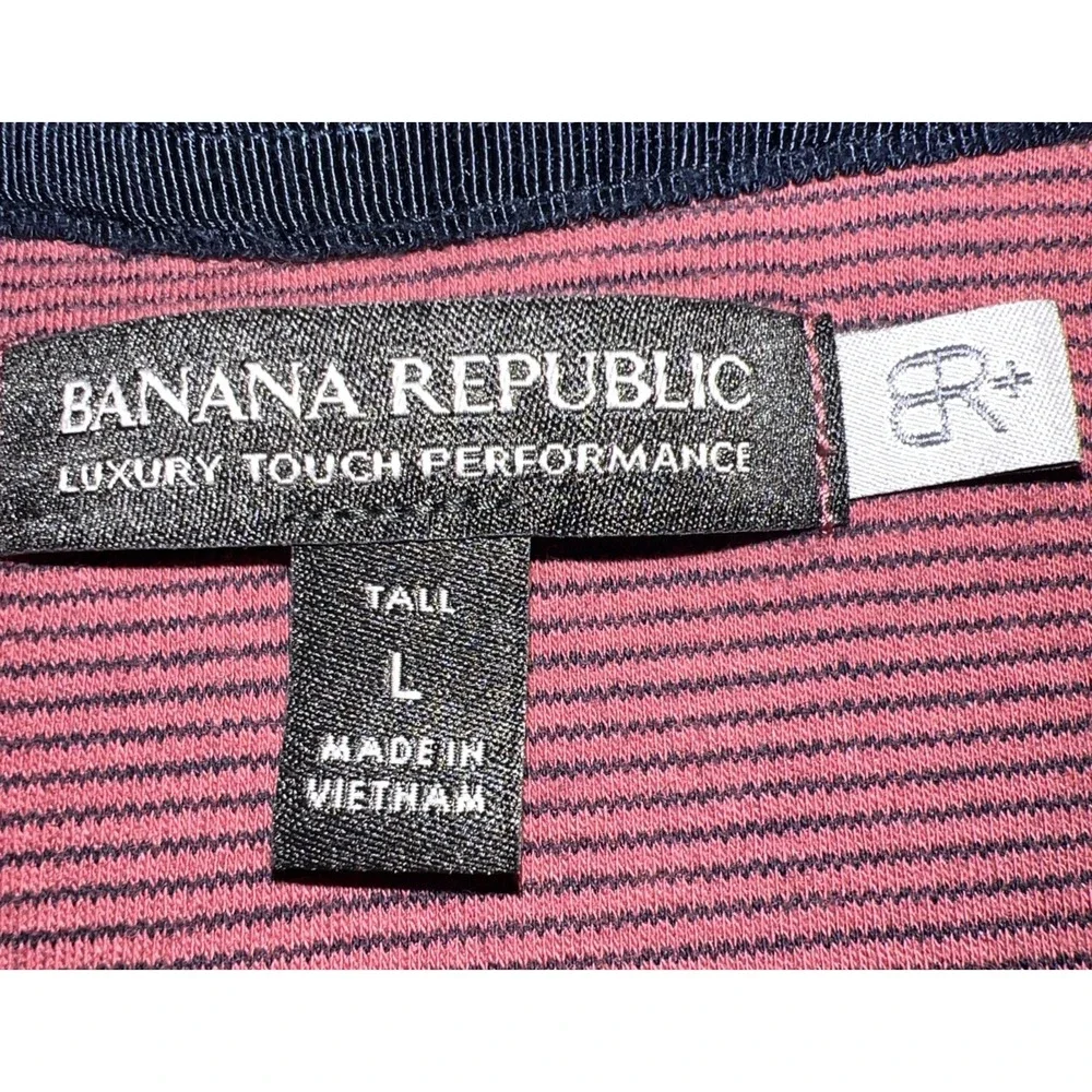 Banana Republic Luxury Touch Polo Shirt Mens L Tall Red Navy Striped Cotton